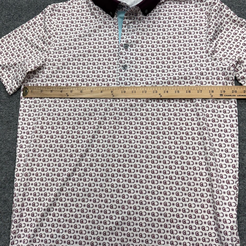 Greyson Clothiers Mens Small White Burgundy Logo Print Golf Polo Shirt Stretch - Picture 4 of 9